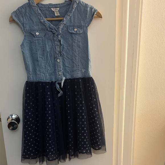 Guess Kids denim and tulle girls dress sz 14 Easter Spring Summer Polka Dot Navy - Picture 7 of 7